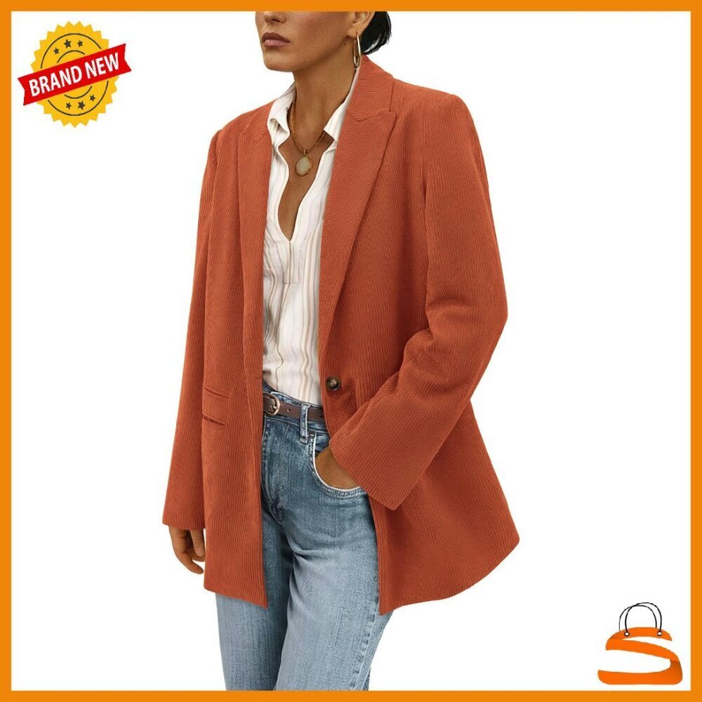 Women's Corduroy Blazer Ribbed Lapel Long Sleeve Work Casual Jacket